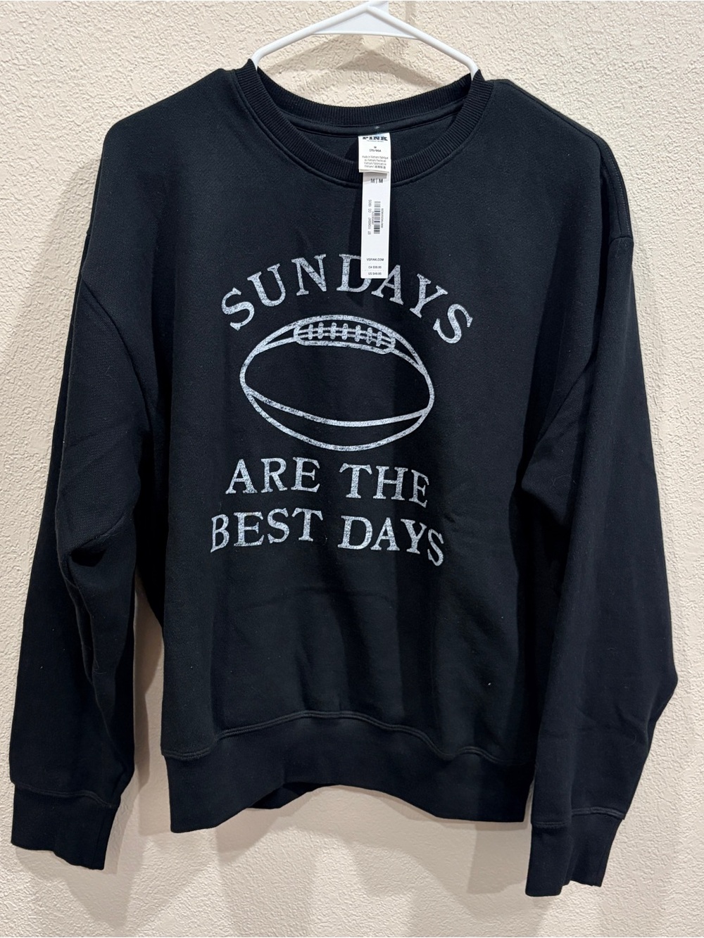 PINK Victoria's Secret Black Crewneck with Football Graphic